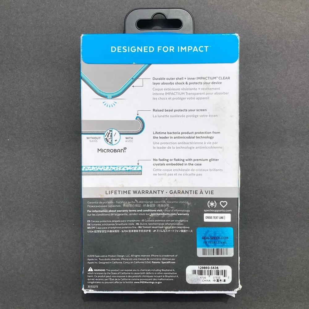 Speck Presidio Clear + Glitter Case For iPhone 11 Pro Antimicrobial Open Box